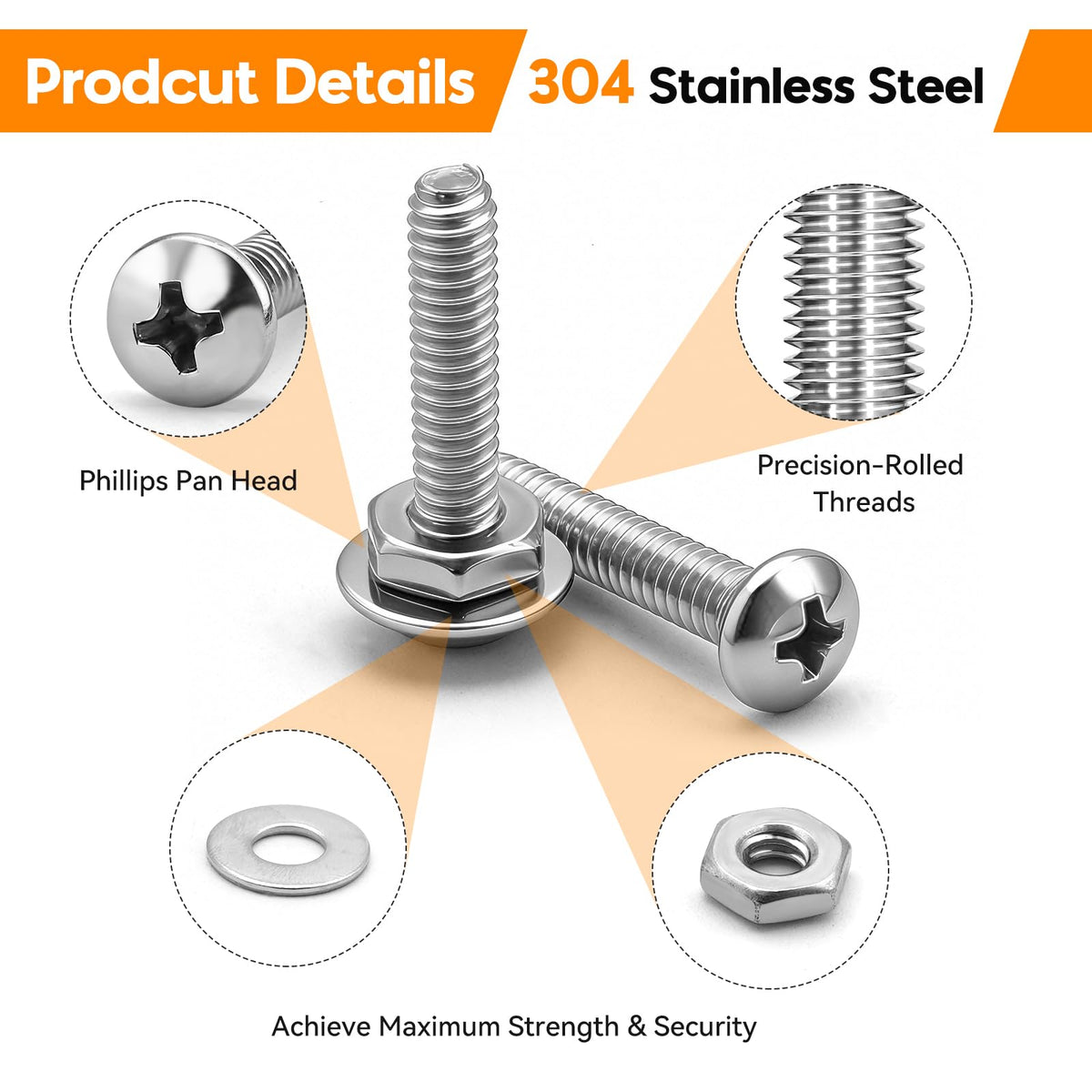 720PCS Machine Screw #10-24#8-32#6-32#4-40 Silver Assorted Screw Set
