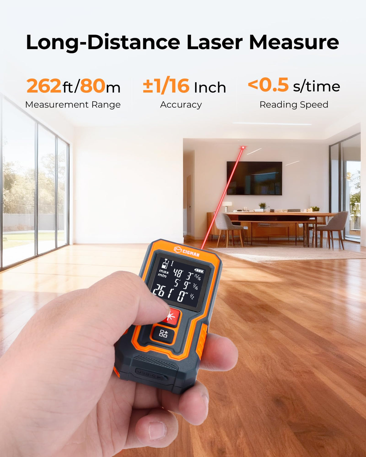 CIGMAN Mini Laser Measuring Tool, 262Ft Laser Measure for Home & DIYers