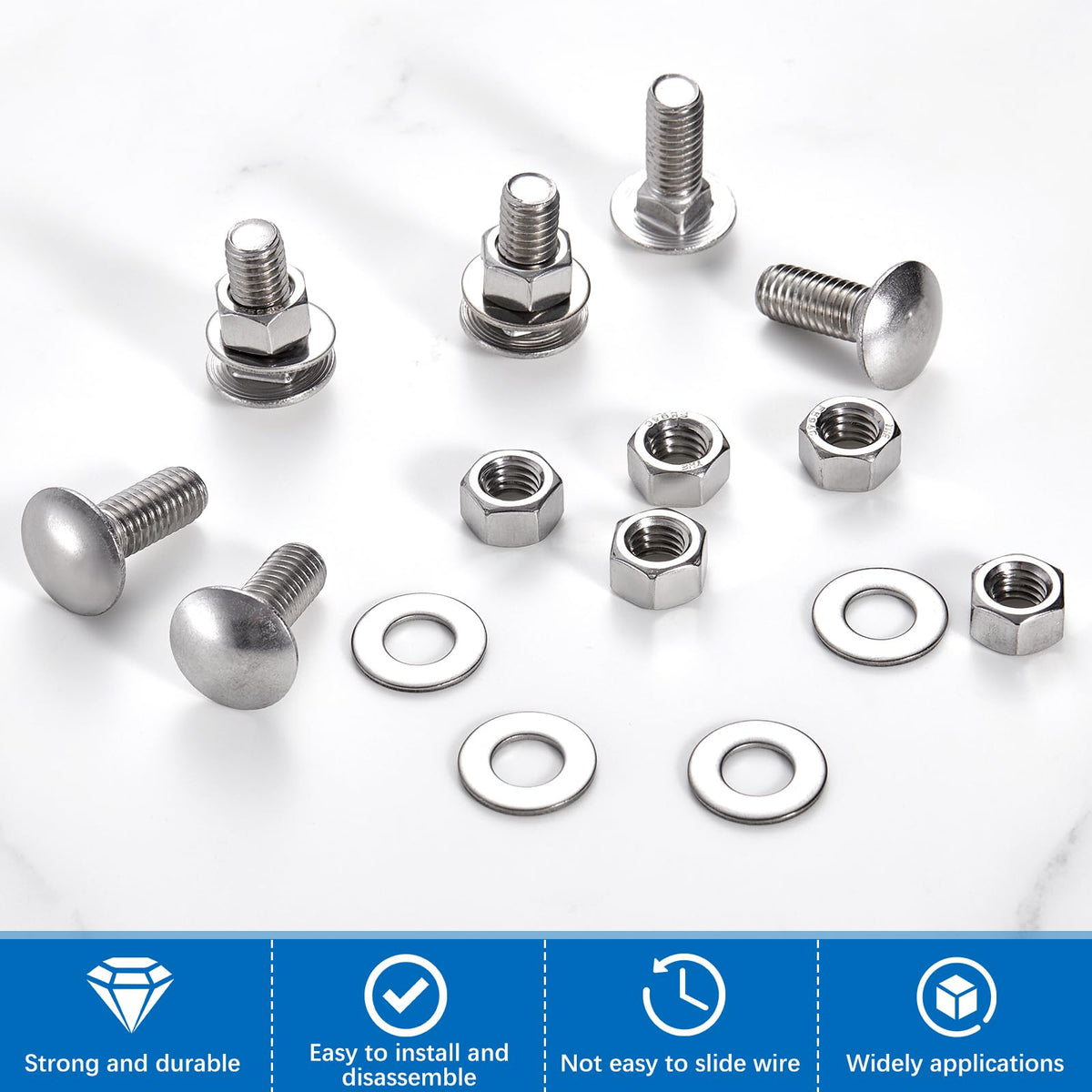 Zonon 25 Sets 3/8-16 x 1" Carriage Bolts and Nuts Kit,Silver