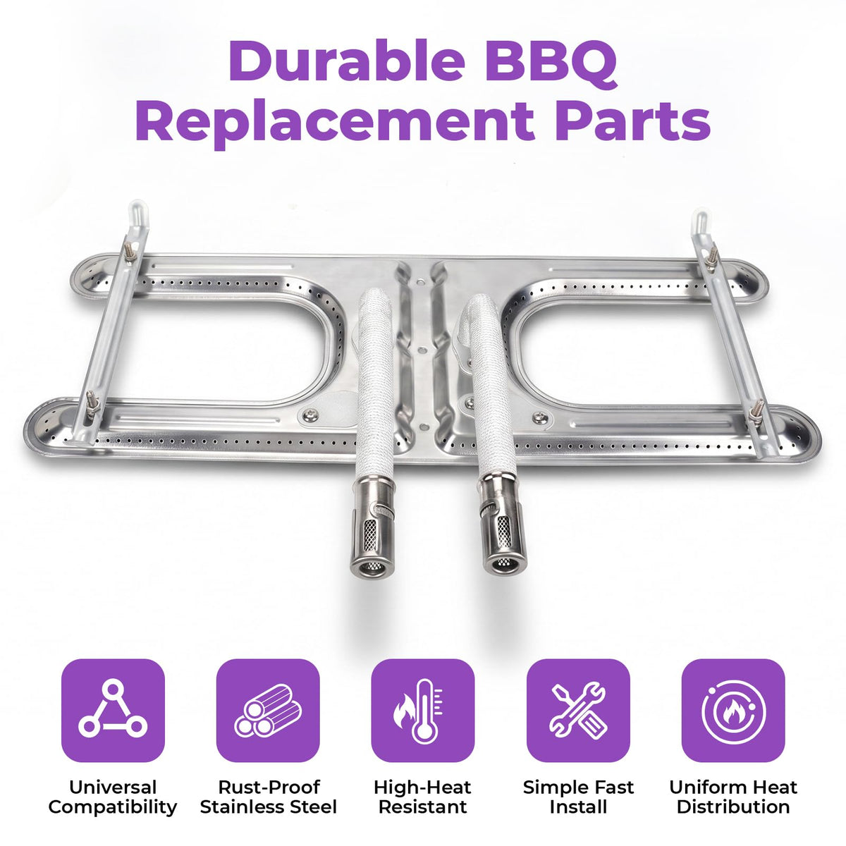 Universal Fit Grill H Burner, 19.5 Inch H Style Gas Grill Replacement Burner, Stainless Steel H Burner Compatible with Char Broil, Thermos, Arkla, Sunbeam, Charmglow, Kenmore, Fiesta, Brinkmann