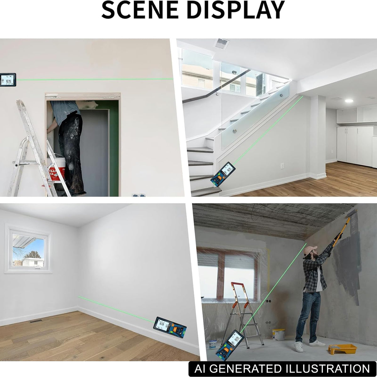 Laser Distance Measure Backlit LCD with Bubble Levels Enhanced-Bright 393FT