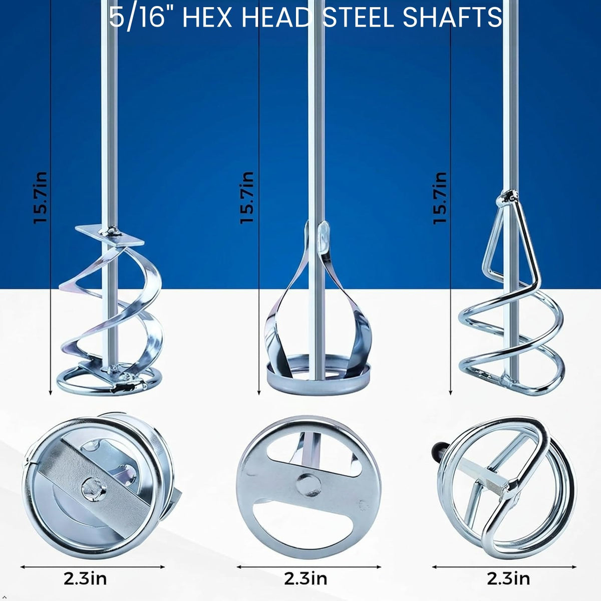 Paint Mixer for Drill 3 Pack, 15.7" Steel Epoxy Resin Mud Paddle Set