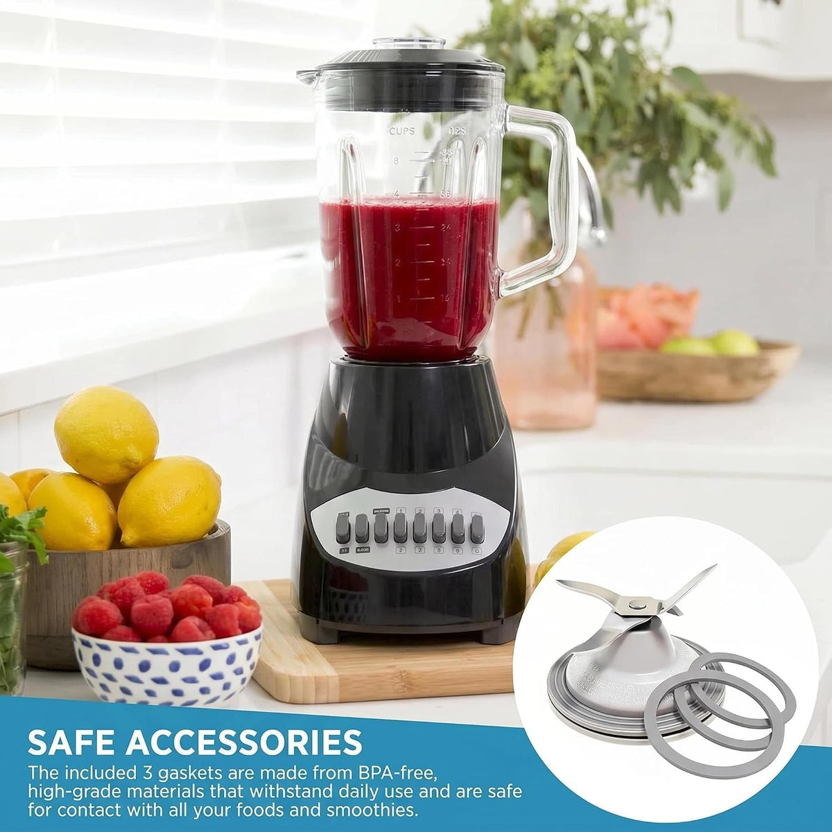 for Black & Decker Blender Replacement Parts Stainless Steel Blender Blade Compatible Blenders BL2020S BL2010WP BL2010BPA with Jar Base Cap and 3 Rubber O Ring Seal Gasket Accessory Refresh Kit