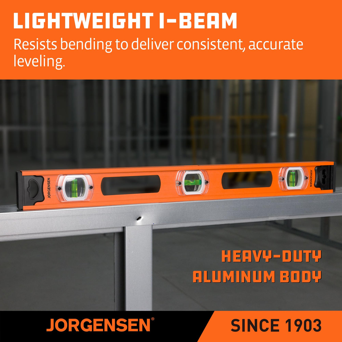 JORGENSEN 24" Magnetic I-Beam Level tool, 90°/180° Spirit 2' Leveler Tool
