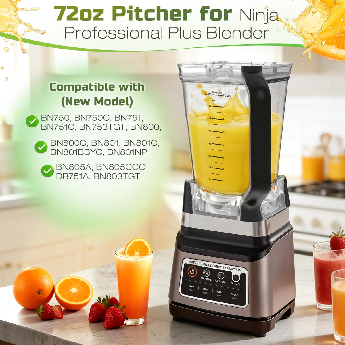 72oz Blender Pitcher Compatible with Ninja BN751 BN801 Blender