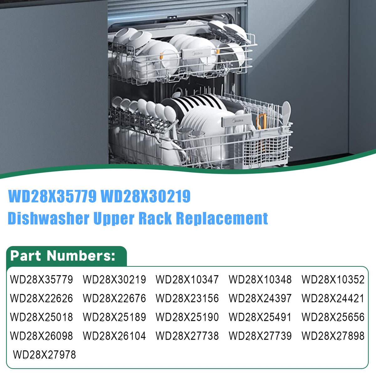 Upgraded WD28X30219 WD28X35779 Dishwasher Upper Rack Replacement Compatible with GE Dishwasher Rack Parts Hotpoint Models ADT521PGF0BS ADT521PGF0WS with WD12X22801 Wheels