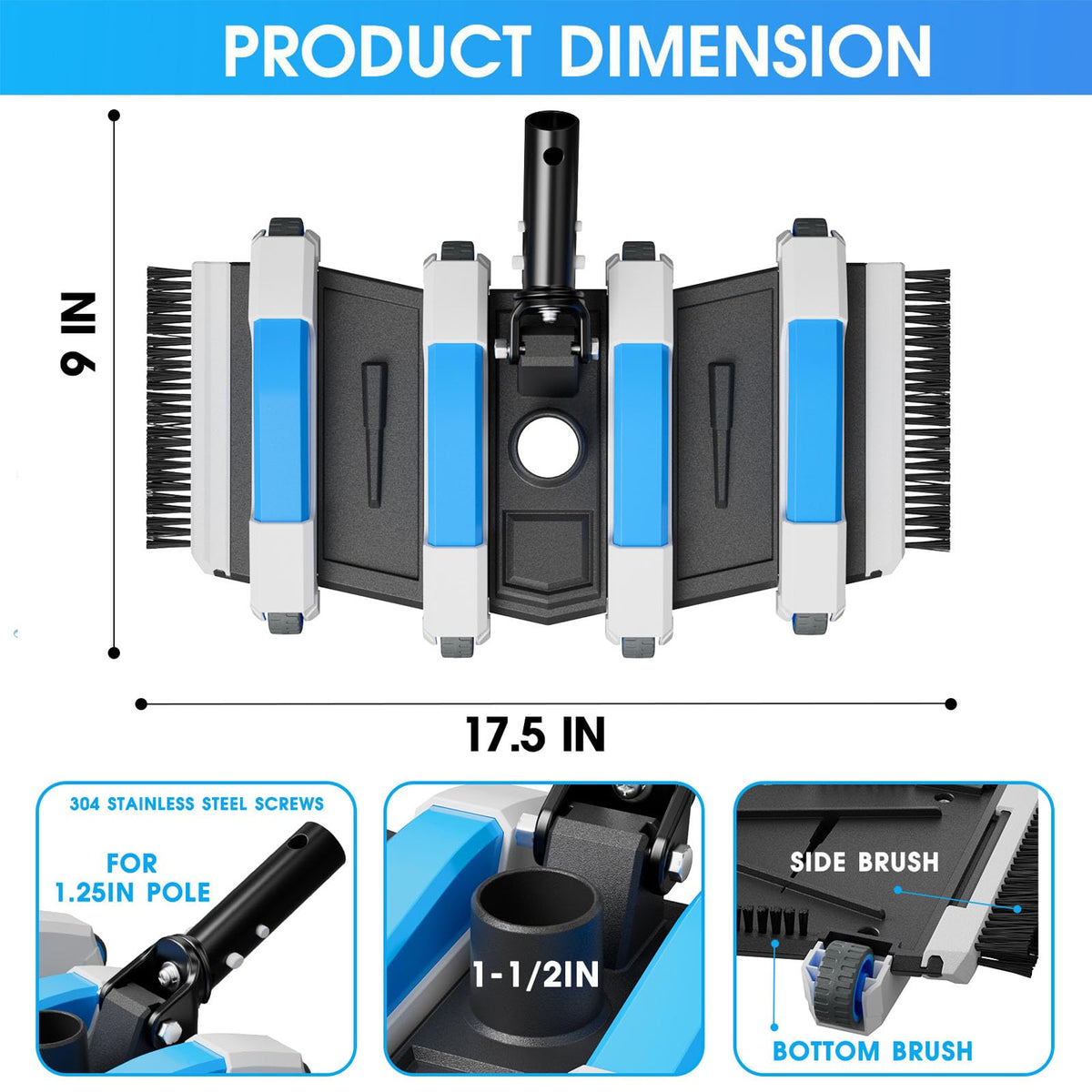 4LB Weighted Pool Vacuum Head,17.5in Extra-Wide,Directional-Control Handle