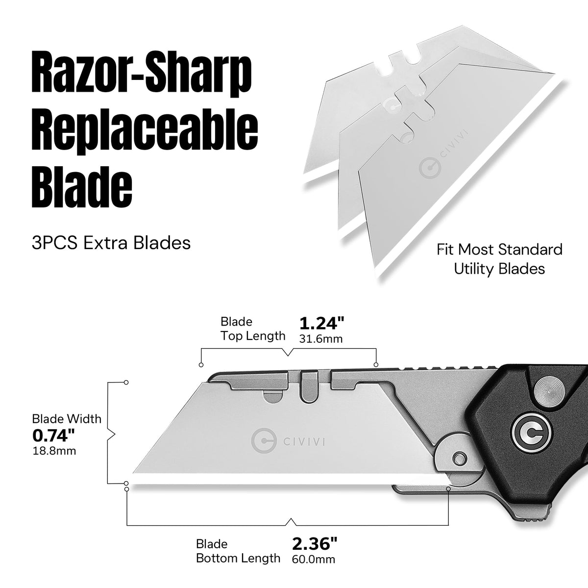 CIVIVI Folding Utility Knife Box Cutter, Quick Change Blade C24041F-1
