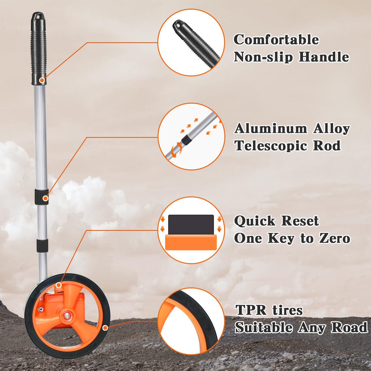 Zozen 4-Inch Measuring Wheel in Feet and Inches,Tape Measure Include,Orange