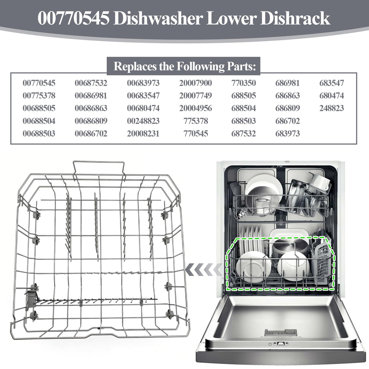 00770545 Dishwasher Lower Dishrack Compatible with Bosch Dishwasher