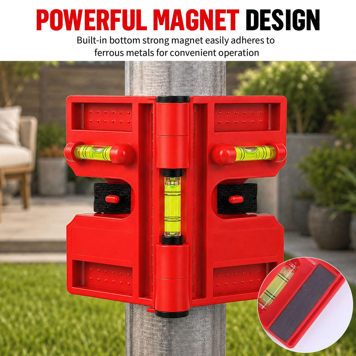 Mason Line String Kit with Adjustable Magnetic Post Level – Includes 6 hanging line levels, 2 rolls 540FT #18 mason line & reel, 2 beech wood blocks. Works on metal & non-metal posts. High visibility.