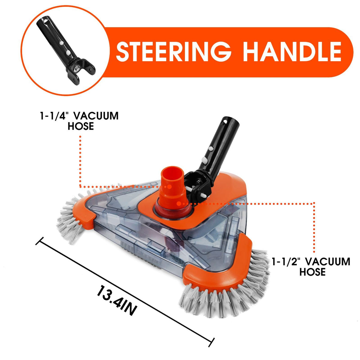 TidyMister Pool Vacuum Head with Direction-Control Handle & Side Brush -Swimming Weighted Triangular Brush Vac with Universal Rotatable Adapter-Deep Clean for Vinyl Liner,Inground & Above Ground Pools