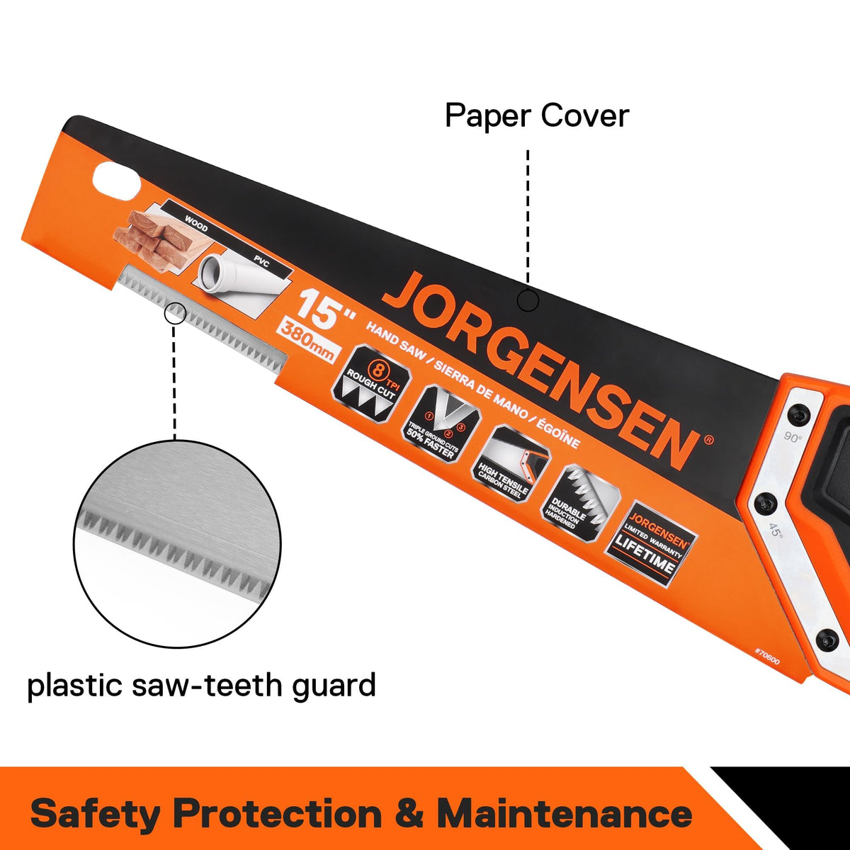 JORGENSEN 15 Inch Pro Hand Saw, 8 TPI Fine Cut Aluminum Handle