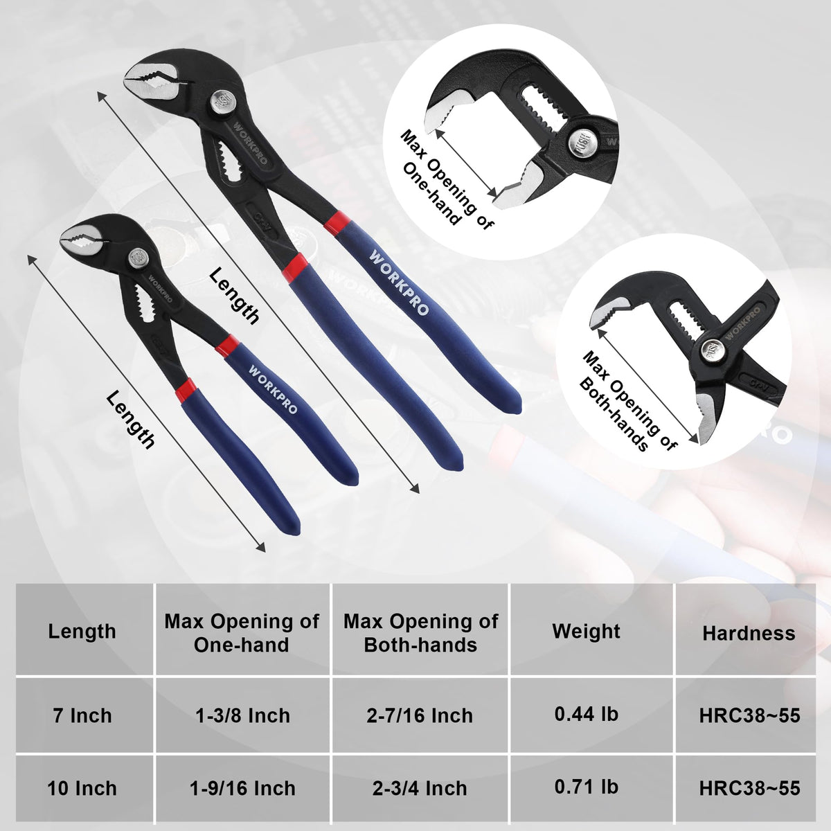 WORKPRO 2 Piece Groove Joint Pliers Set, 7 & 10-Inch Water Pump Pliers