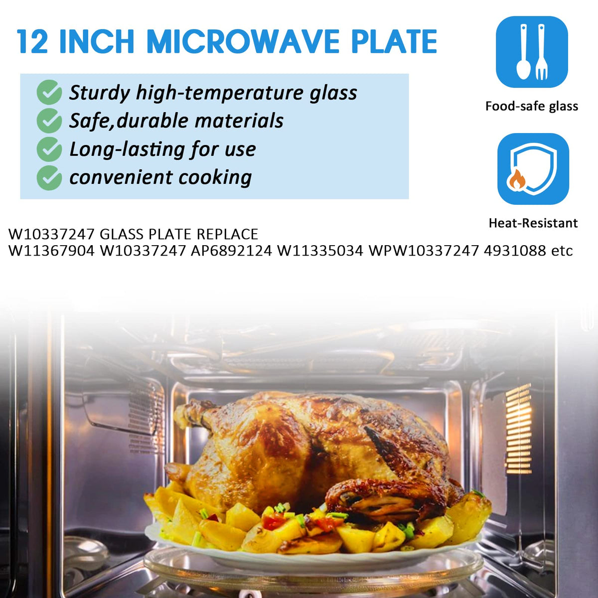 12 inch Microwave Glass Plate Replacement for Whirl-pool Microwave Glass Turntable Plate W10337247 WPW10337247 W11367904 W11335034 W11291538 W11443145 and other 1.5 & 1.7 Cubic Foot by Fetechmate