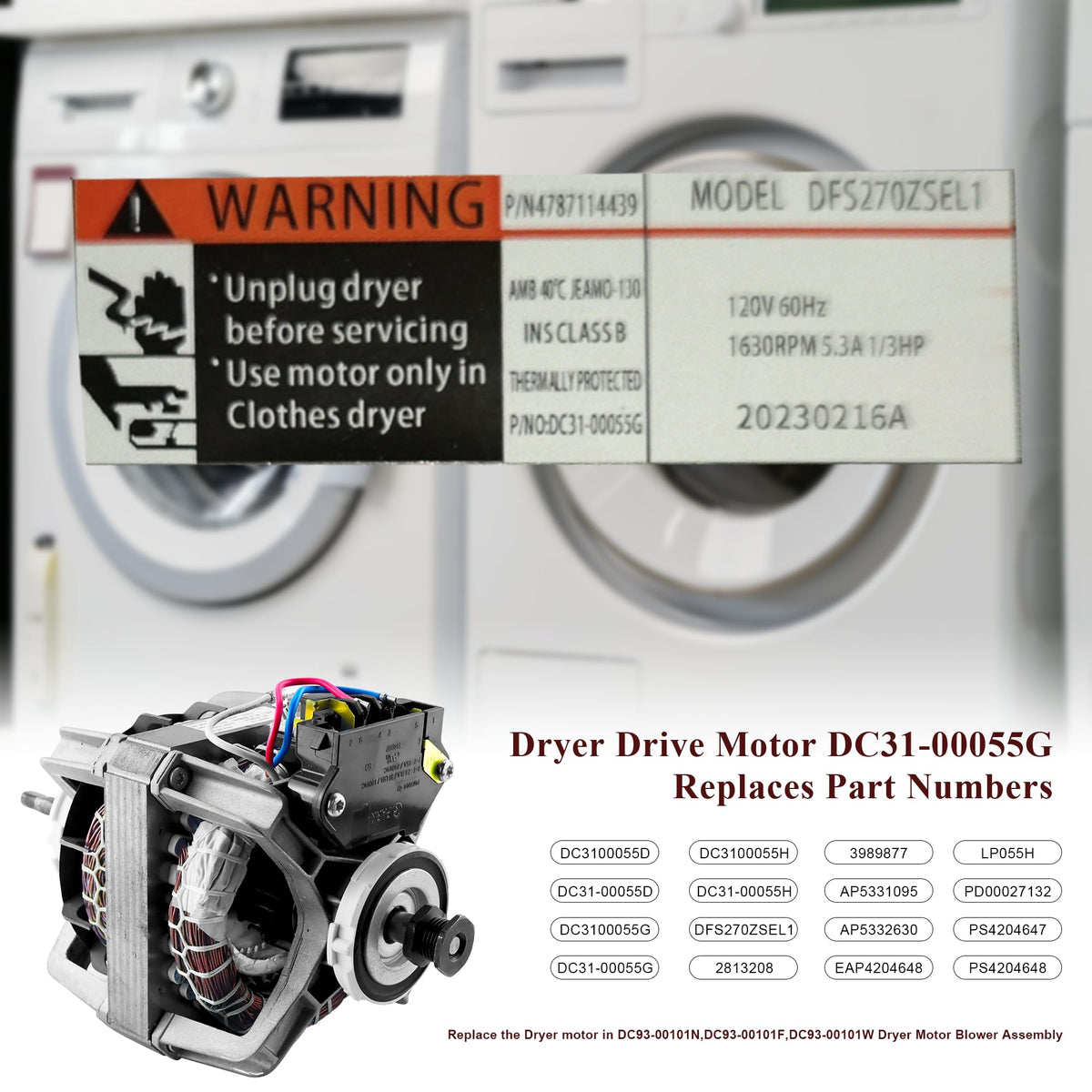 DC31-00055G DFS270ZSEL1 Dryer Motor Fit for Samsun