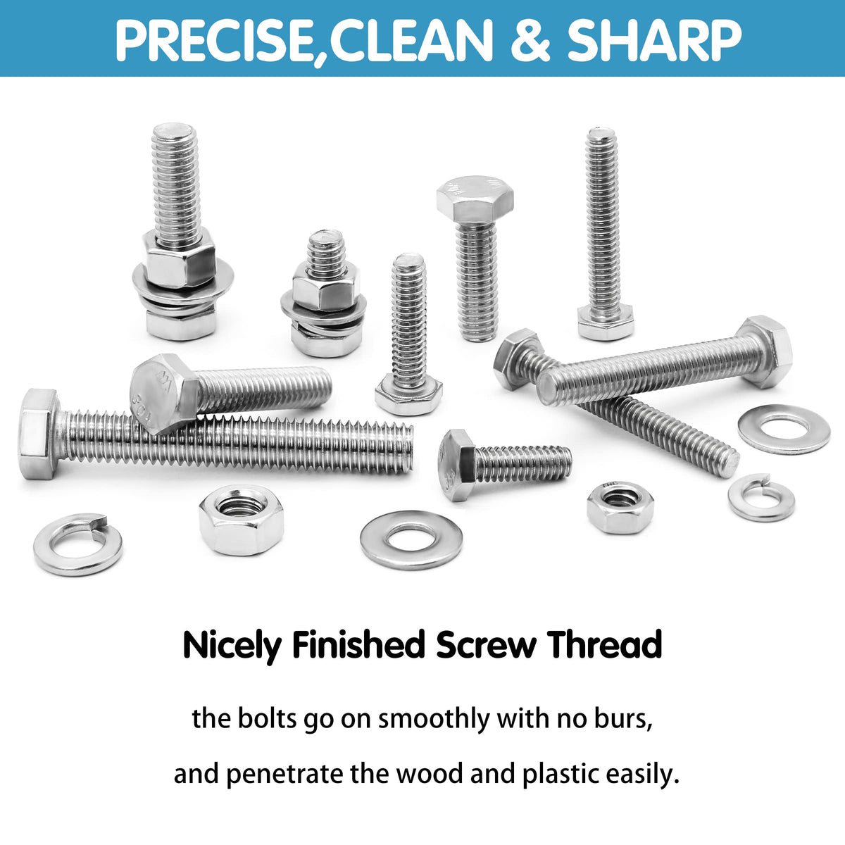SATANTECH 246PCS Hex Head Bolts and Nuts Assortment Kit, Stainless Steel 1/4-20, 5/16-18, 3/8-16, Assorted Nuts and Bolts, Flat & Spring Lock Washers with Case