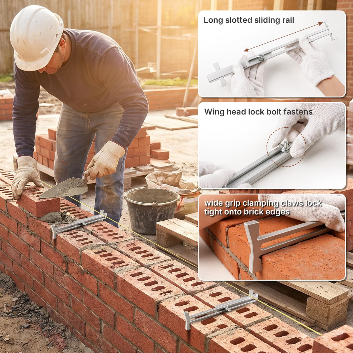 2 Pack Aluminum Line Stretchers Masonry, Block Line Stretcher for Masonry Tools, Adjustable 3.8"-12.4" String Line Holder