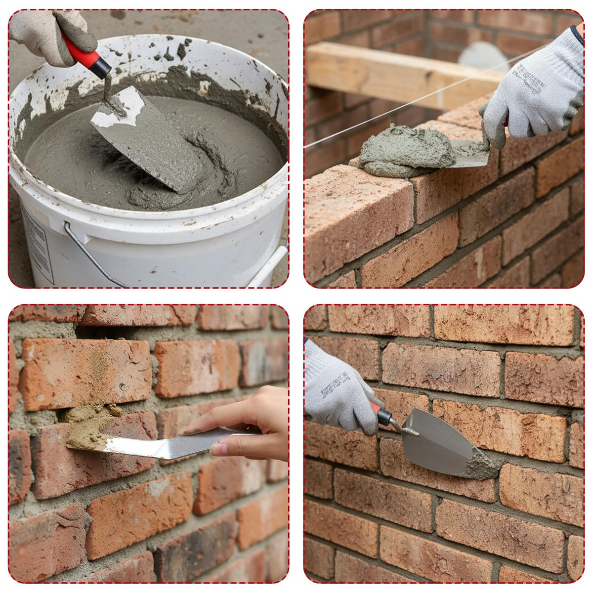 6 Pcs Masonry Hand Tool Set - 11" x 5-1/2" Philadelphia Brick Trowel, 2 Pcs Pointing Trowel, 5" x 2" Margin Trowel, 1/2" Tuck Pointing Trowel, 5/8” x 1/2” Convex Brick Jointer