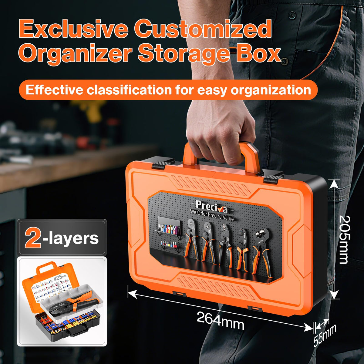 Preciva Crimping Tool for Insulated Terminals Wire Connectors, AWG20-10 Ratchet Crimper with 425 Pcs Insulated Terminals Connectors