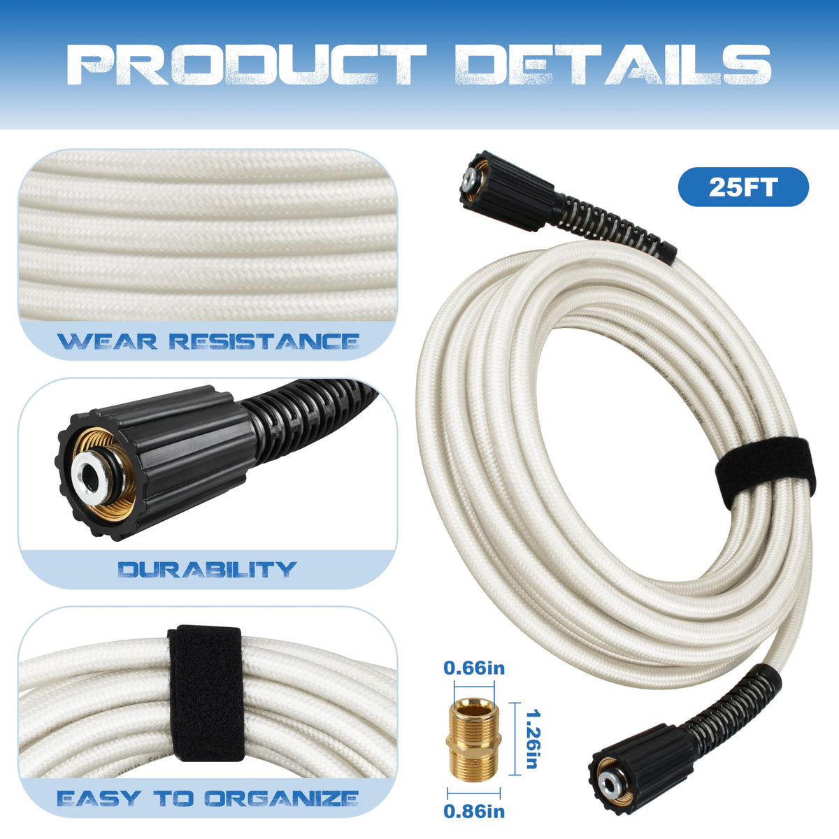 25FT Pressure Washer Hose for Ryobi Power Washer Hose