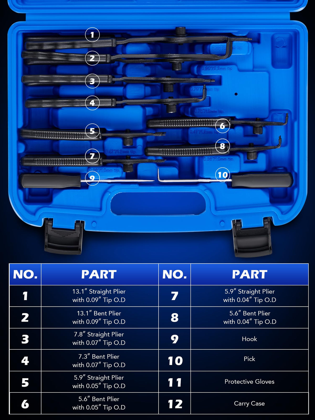 OMT Snap Ring Pliers, 10Pc Internal External Circlip Set With Hook And Pick