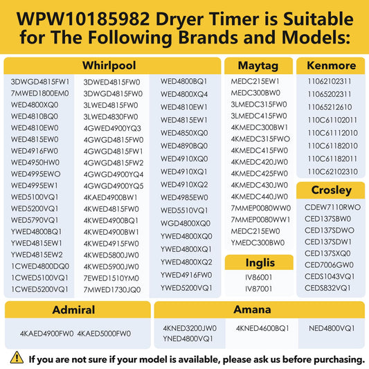 Lovgedr W10185982 WPW10185982 Dryer Timer Replacement