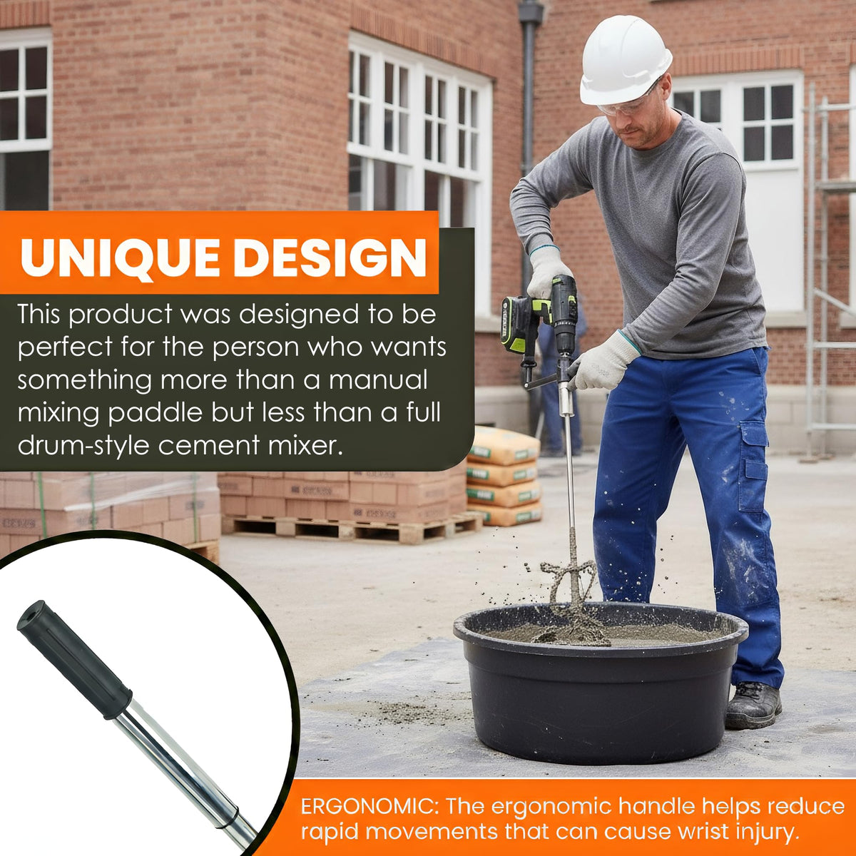MightyPhine Cement & Concrete Mixer Drill Attachment - Heavy Duty Steel Mixing Paddle for Mortar, Grout, and Stucco - Spiral Mixing Bit for 5 Gallon Buckets - Rust Resistant Drywall Mud & Paint Mixer