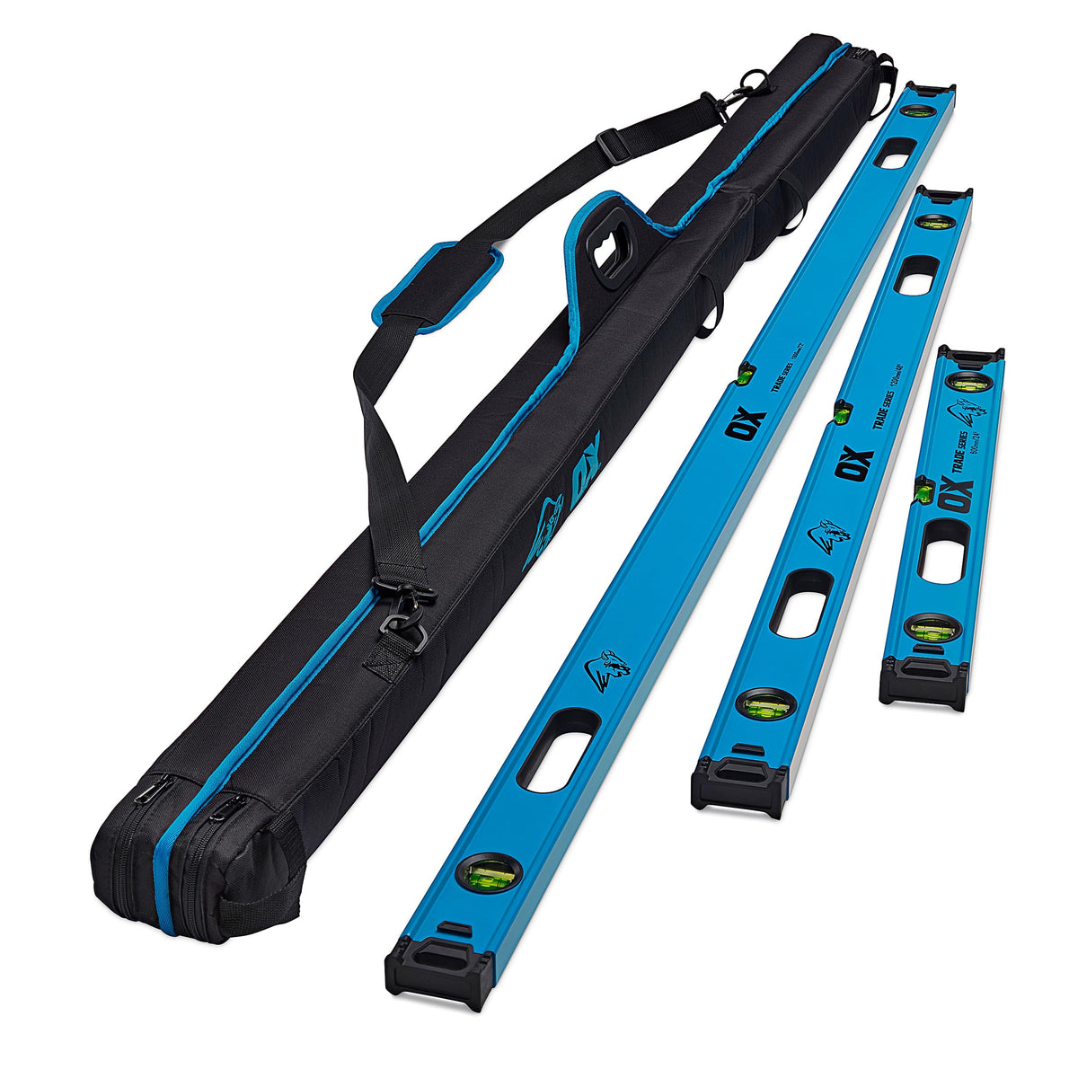 OX Level Set with Case - Includes 24, 48 & 72 Inch Levels for Construction