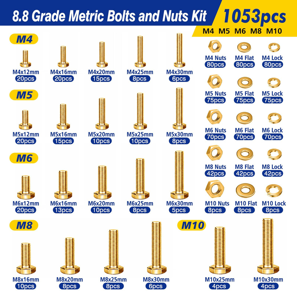 1359Pcs Hex Bolts and Nuts Assortment Kit, 304 Stainless Steel 1/4-20, 5/16-18, 3/8-16, 1/2-13 Machine Screws Set, Grade 8.8 M4 M5 M6 M8 M10 Metric Bolt Nuts and Washers Kit Assortment
