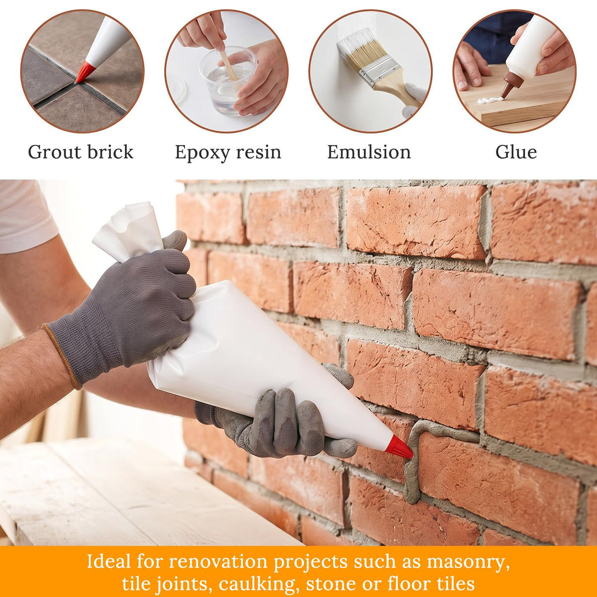 Bnuxpuuo 6 Pcs Mortar Bags Heavy Duty Tile Grout Masonry Mortar Bag with Brick Jointer & Tuck Pointer, 13 x 24 Inch Grout Piping Bag for Tile, Cement Sealer Bags for Installation Work (Red)