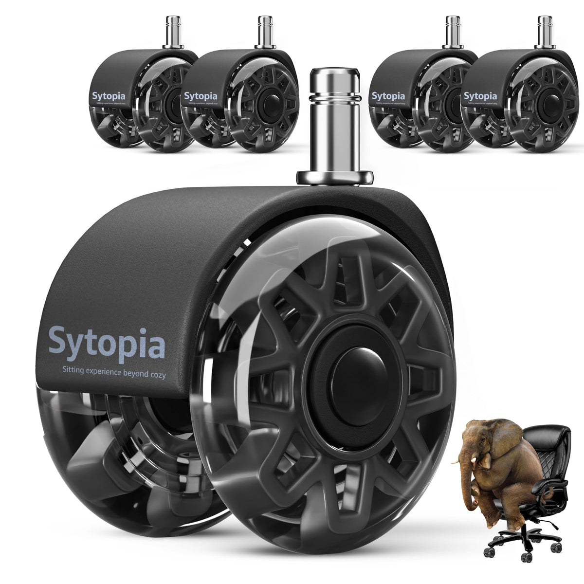 Sytopia Office Chair Wheels Replacement, 2.5 Inch Tandem Design Heavy Duty Casters for Carpet and Hardwood Floors, Universal 11x22mm Stem Fits 99% of Chairs, 700 lbs Capacity