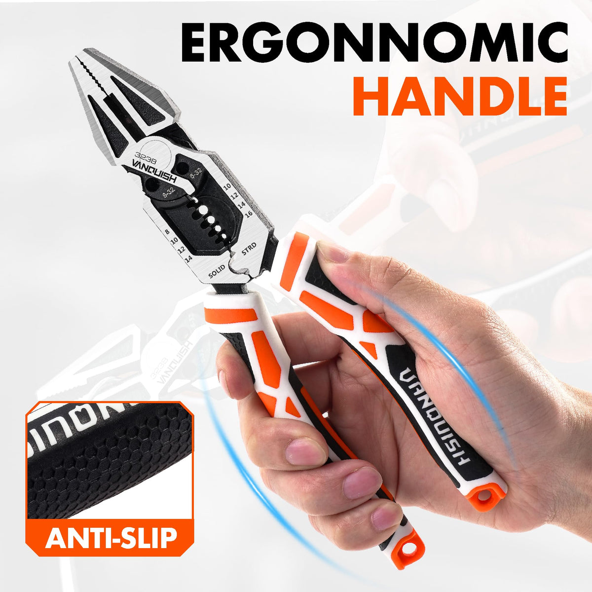 VANQUISH 8-in-1 Linesman Pliers with Wire Cutter and Stripper, 8 Inch