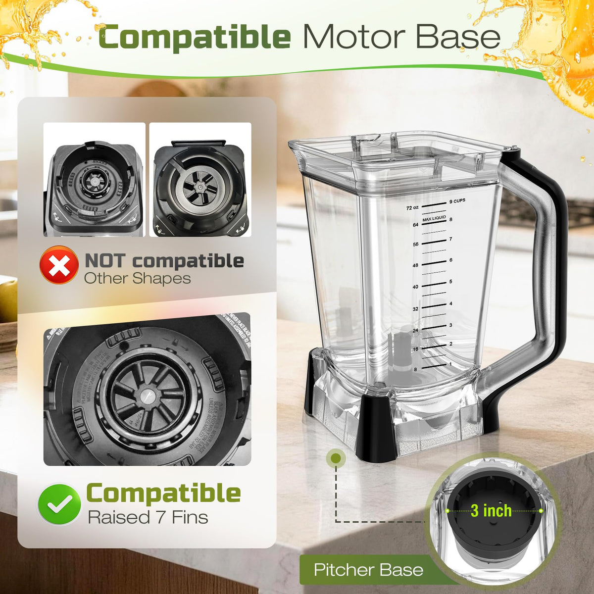 72oz Blender Pitcher Compatible with Ninja BN751 BN801 Blender