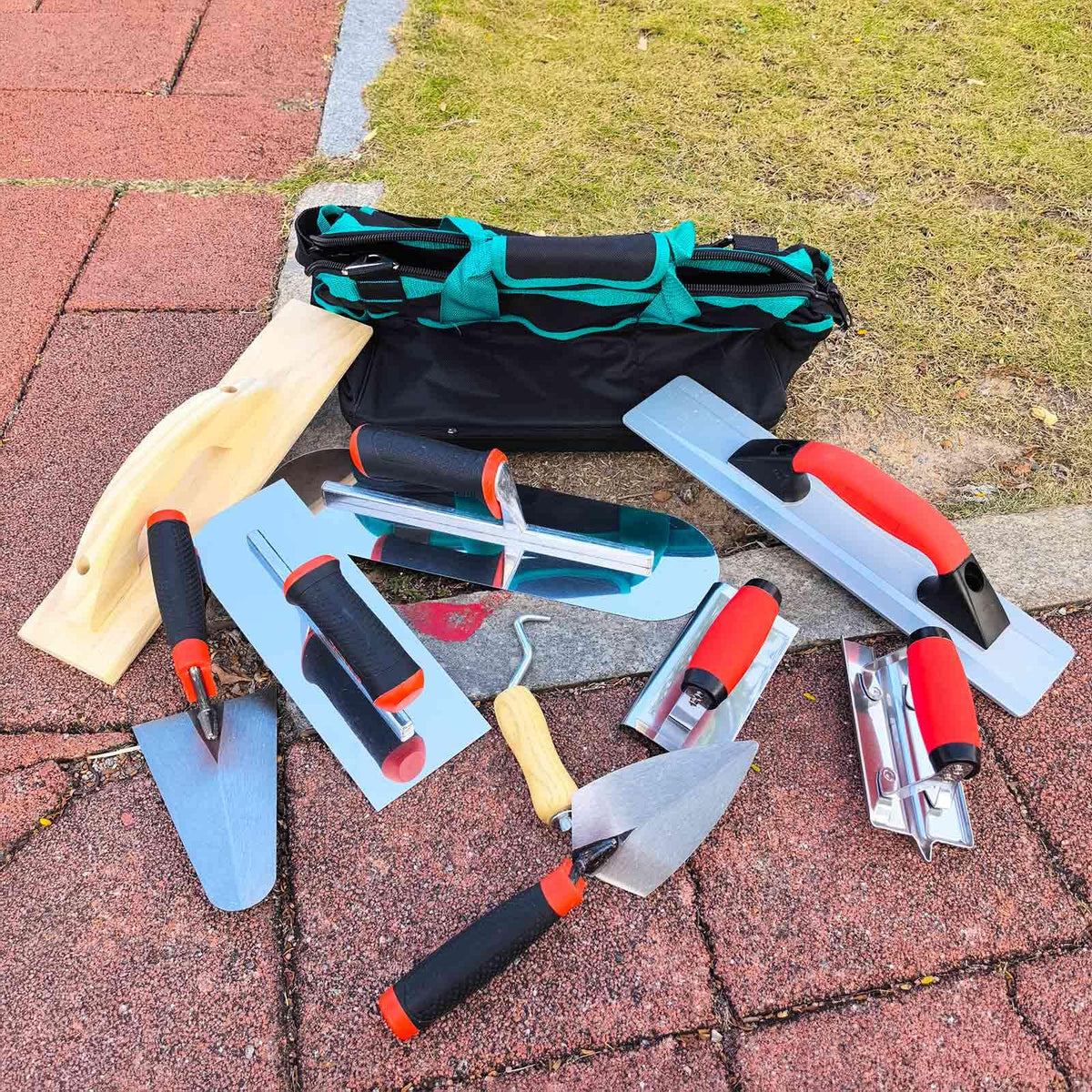 WYPROCEED 10 PCS Concrete Trowel Set, Masonry Hand Tool Kit with Carry Bag