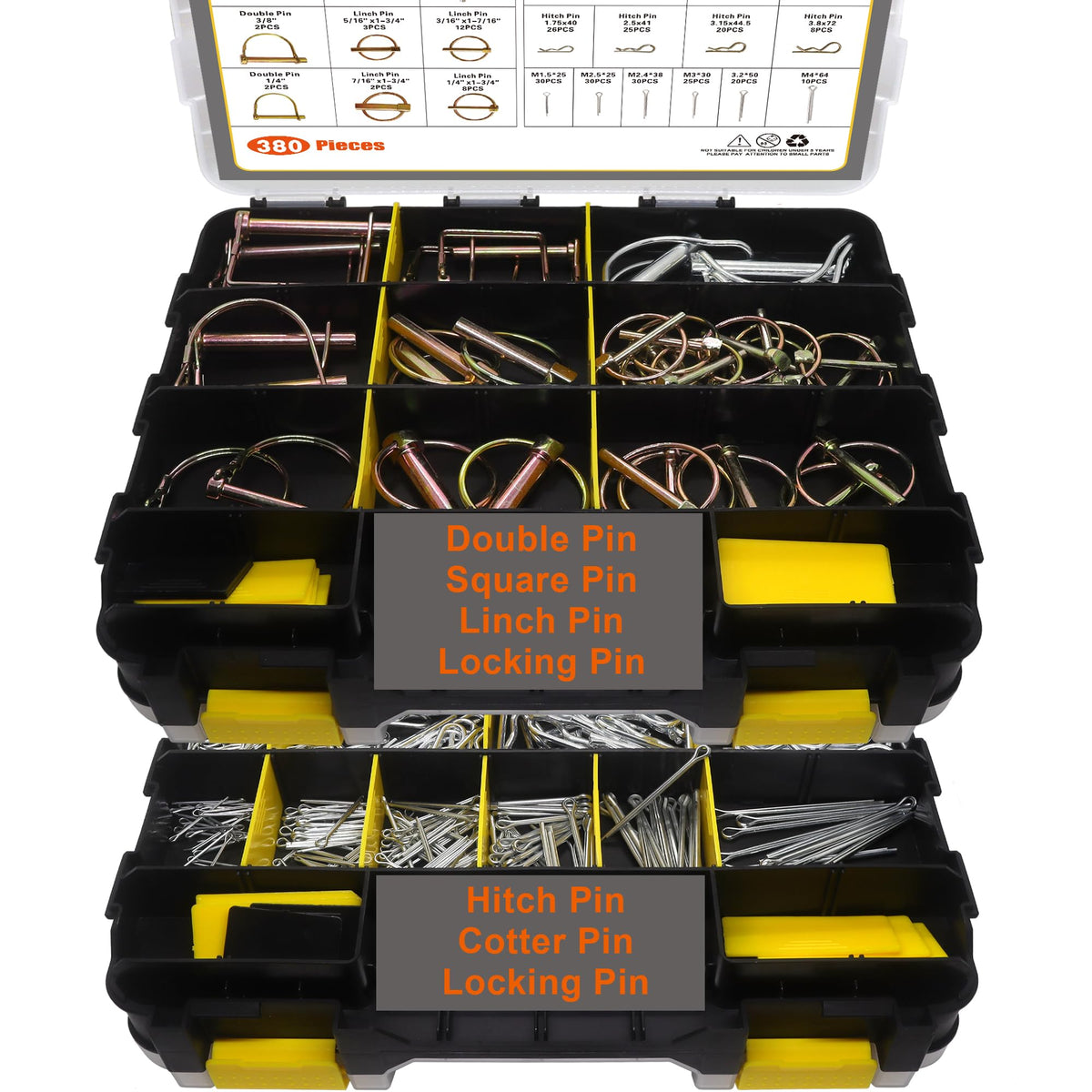 380 Pcs Heavy Duty Pin Kit, Hitch, R, Hair, Lynch, PTO Pins for Trucks, Trailers, Tractors, Mowers, Accessories, Farm, Lawn, Hitches, Garden