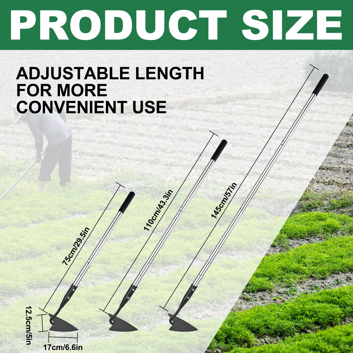 YEELOR Warren Hoe with 57-inch Stainless Steel Long Handle