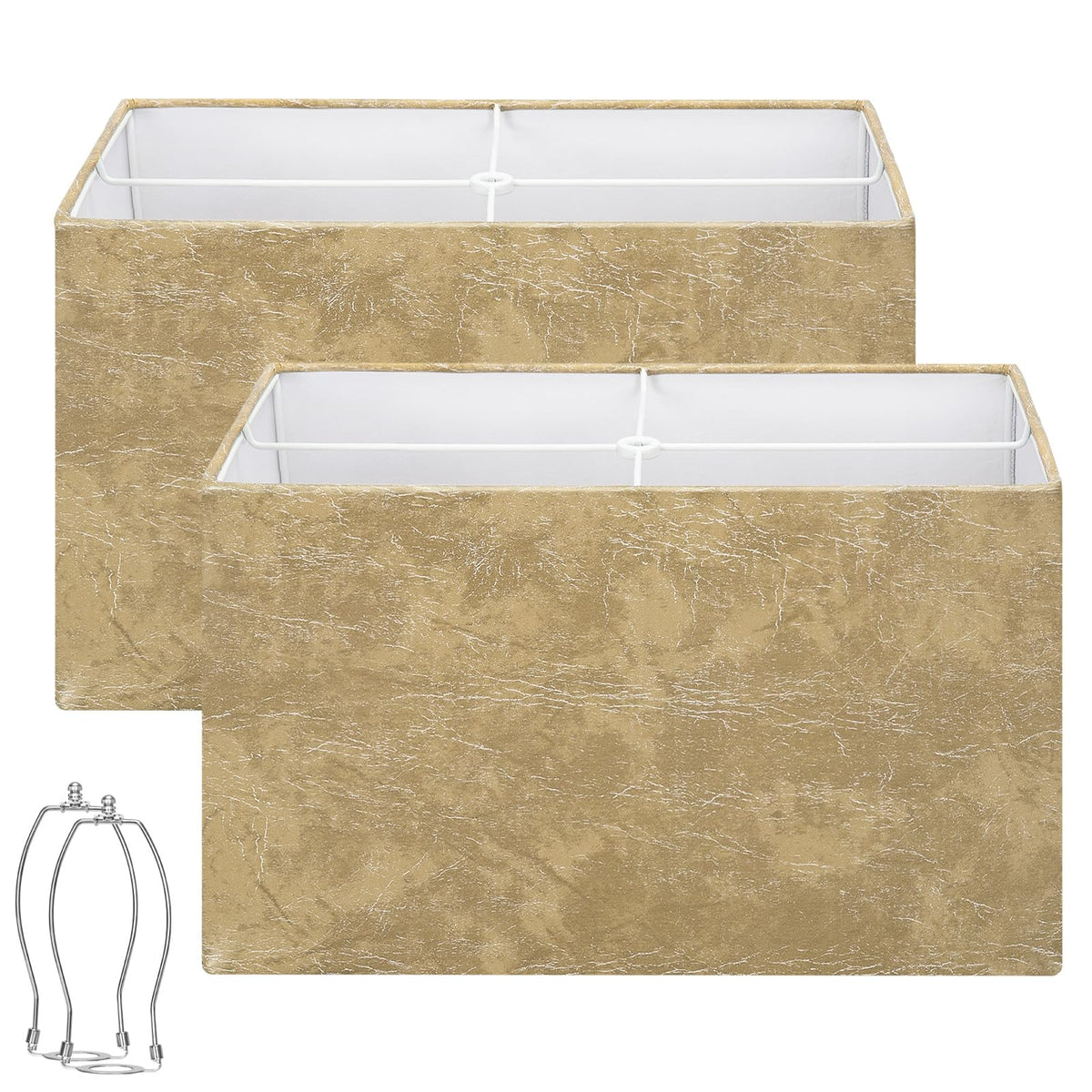 Rectangular Lamp Shades Set of 2, 16"L x 8"W x 10"H Large Rectangle Lampshades for Table Lamps Floor Lamps, Natural Linen Lamp Shade Replacement, Spider, Harp Holders Included, Easy Assembly