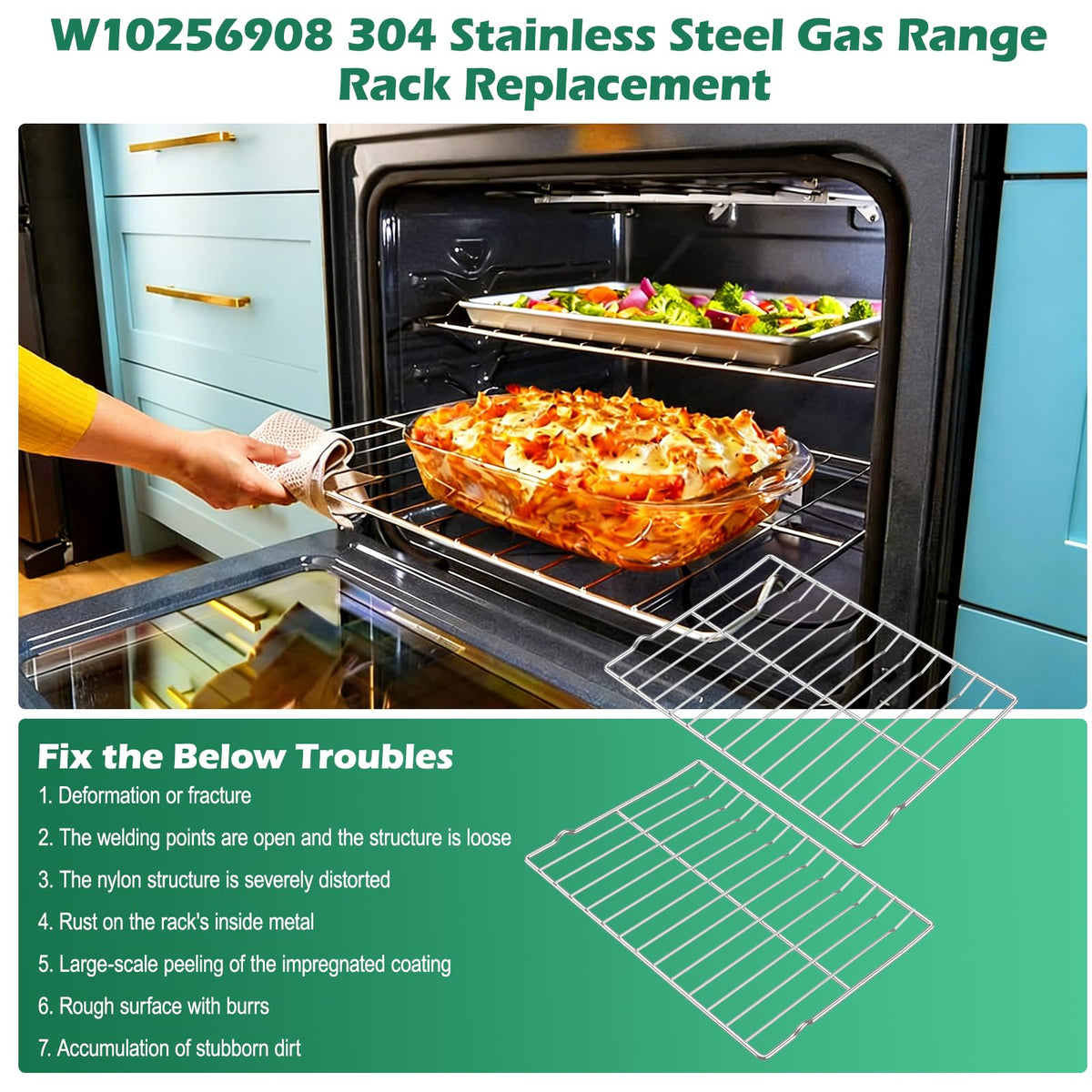 Upgraded 2PACK W10256908 304 Stainless Steel Gas Range Oven Stove Rack Replacement, Compatible with Whirlpool, Maytag, Amana Oven Flat Racks WFG550S0HV3, MGR6600FW6, AGR6603SFS1 Metal Wire Racks