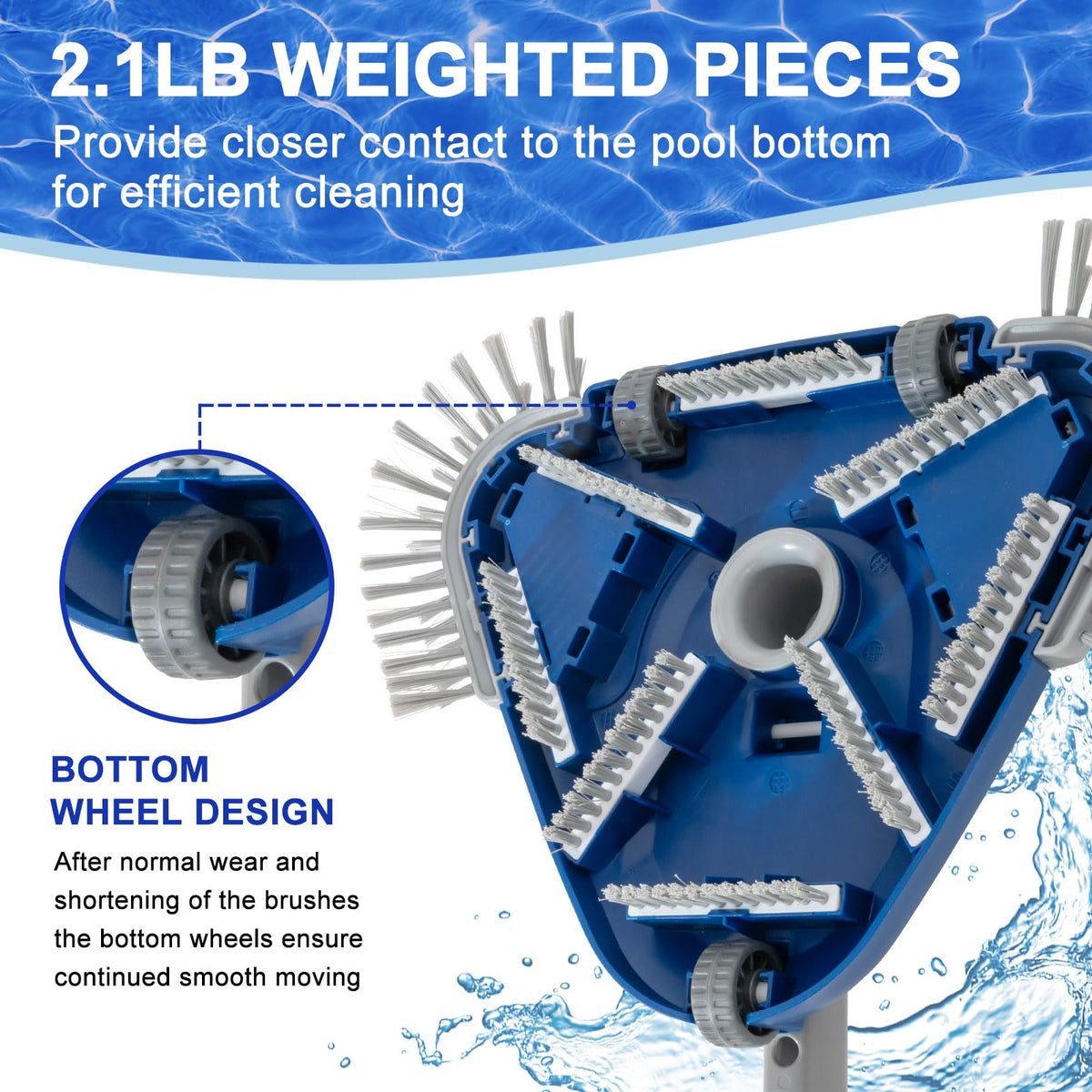POOLAZA Weighted Pool Vacuum Head with Rotatable Hose Connector & Brushes
