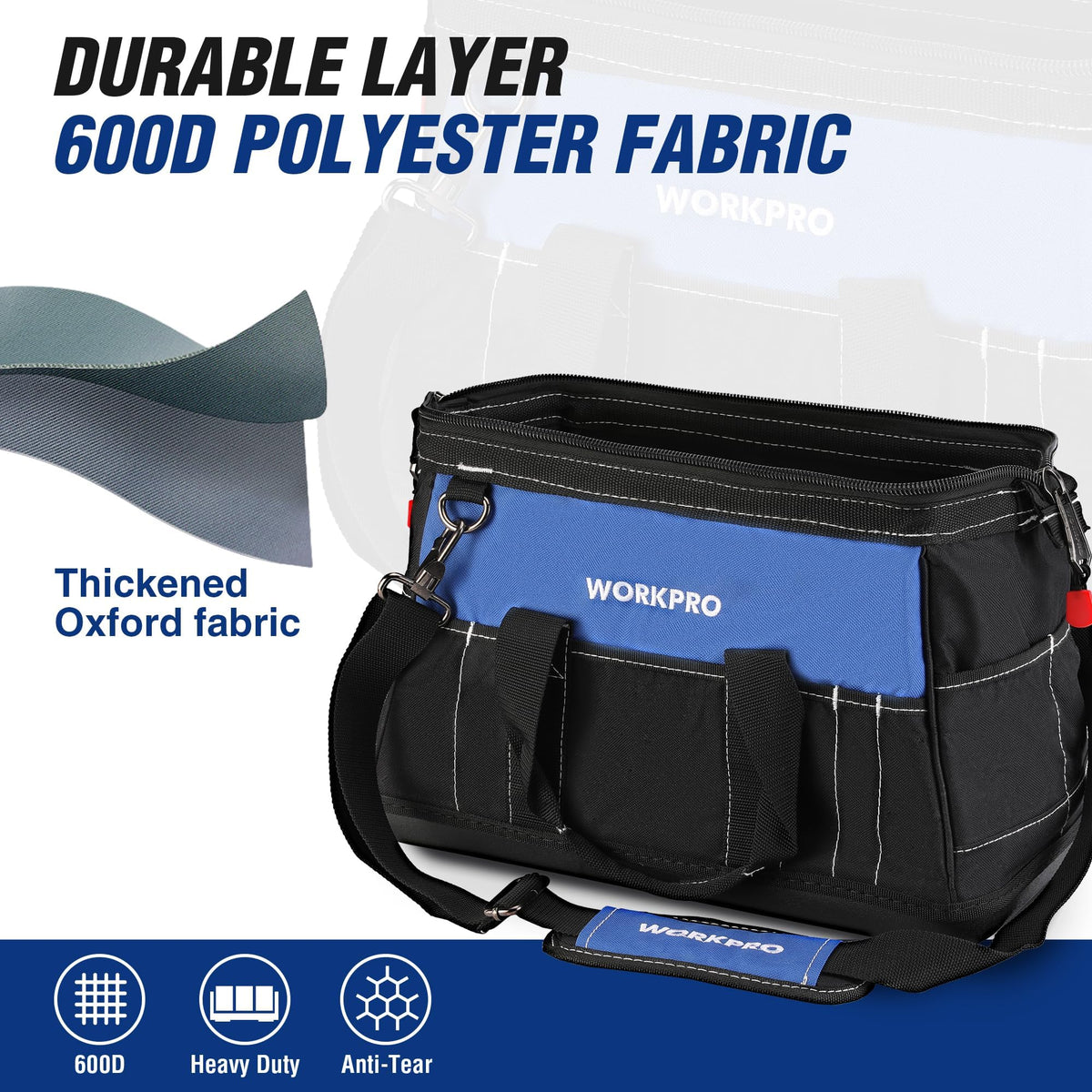 WORKPRO 16-inch Wide Mouth Tool Bag with Water-Proof Molded Base