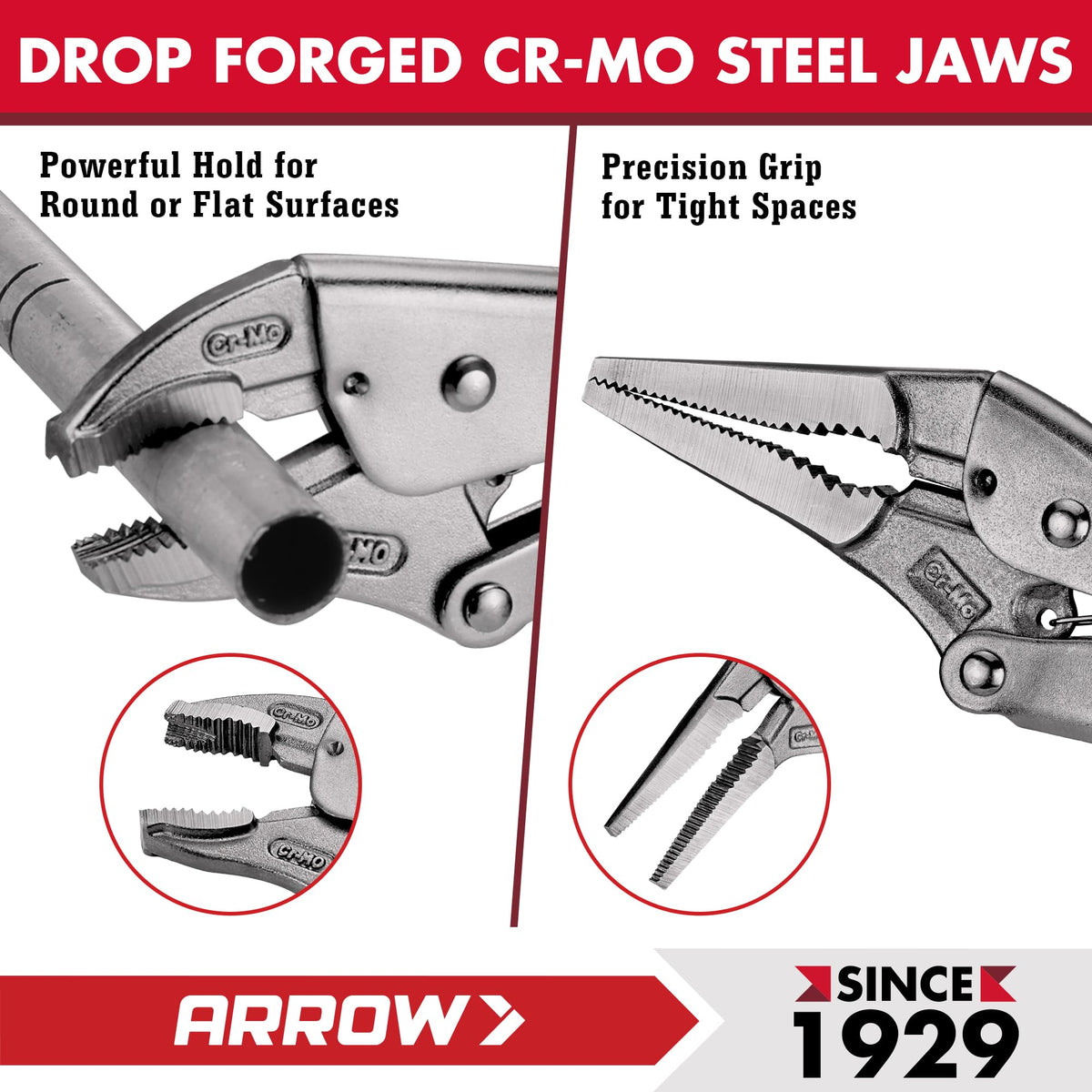ARROW 3PCS Locking Pliers Set with Long Nose and Curved Jaw