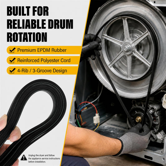 JZWON 341241 Dryer Drum Drive Belt, 92.25-Inch x 0.25-Inch 4-Rib 3-Groove Replacement, Replaces 8066065 AP2946843 W10127457 PS346995 FSP341241, for Select Whirlpool Kenmore Roper Amana Maytag Dryers