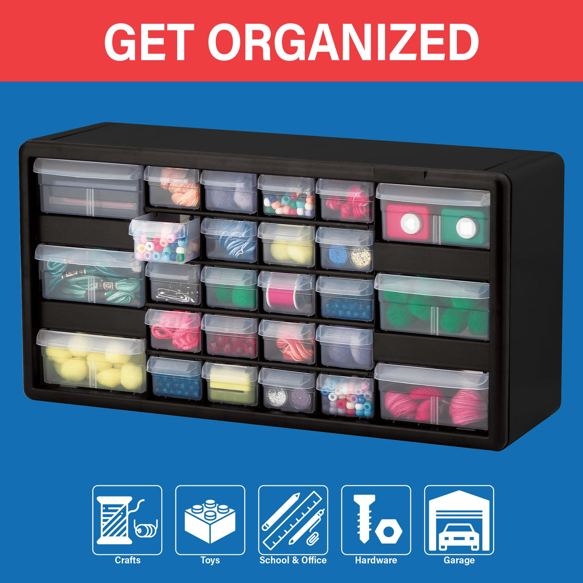 Akro-Mils 10126, 26 Drawer Plastic Parts Storage Hardware and Craft Cabinet, 20-Inch W x 6-Inch D x 10-Inch H, Black