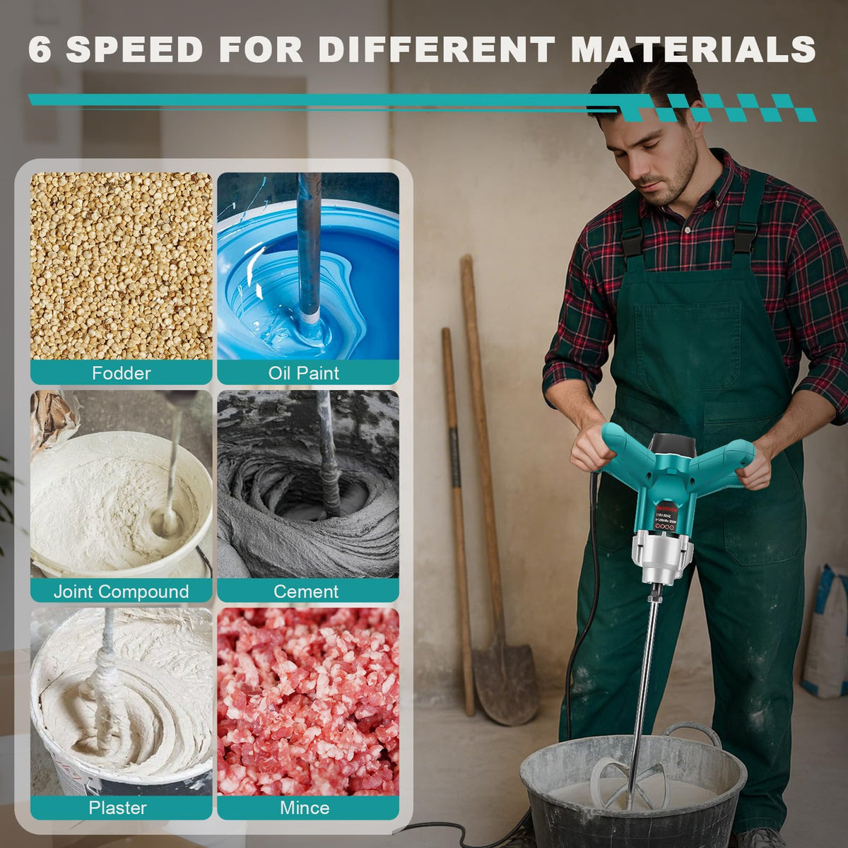 3200W Handheld Electric Cement Mixer with Two Different Mixing Paddles