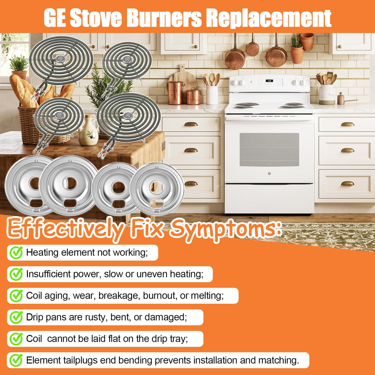 Upgraded GE Drip Pans And WB30M1 WB30M2 GE Stove Burner Replacement Element