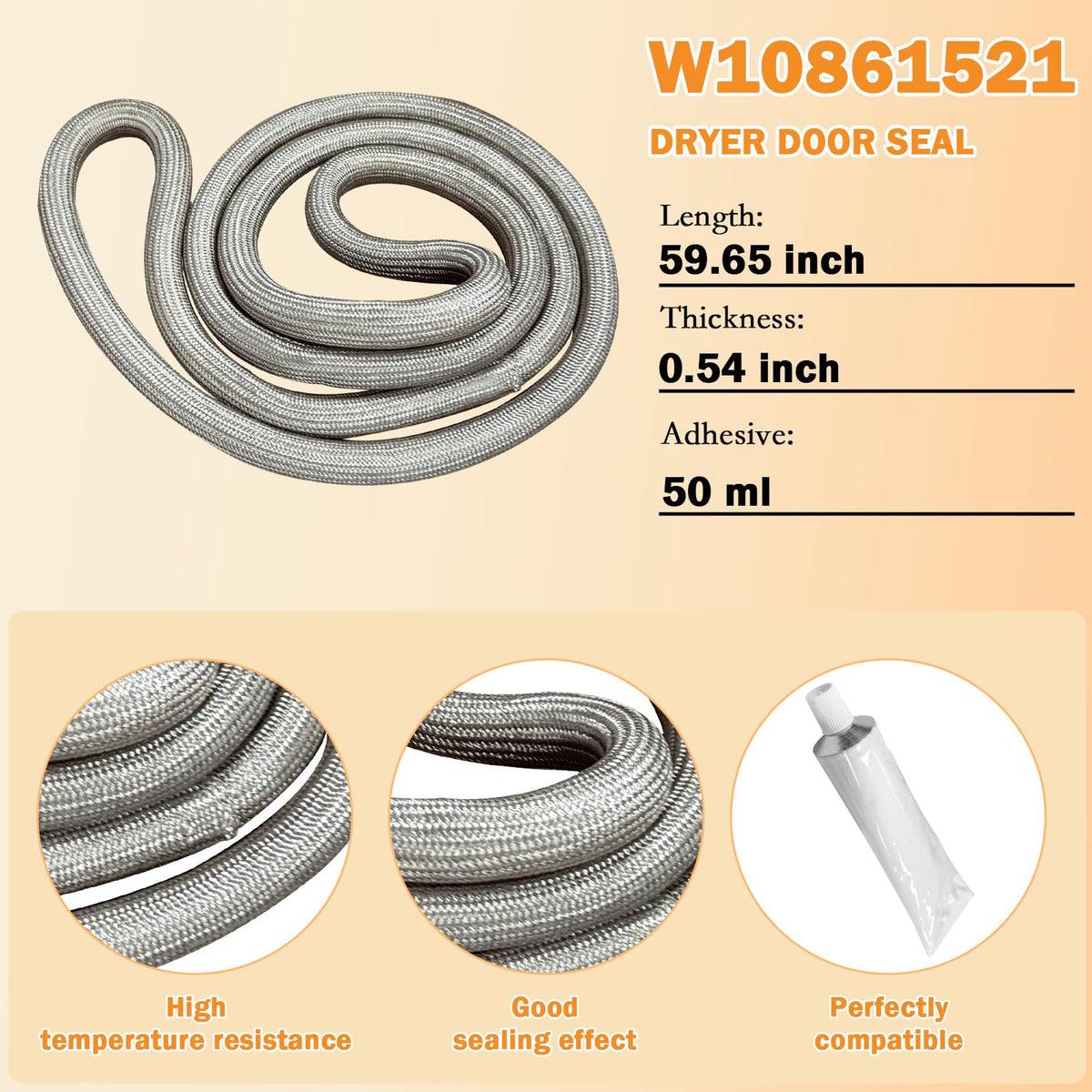 Upgraded W10861521 Dryer Door Seal Part Compatible with Whirlpool