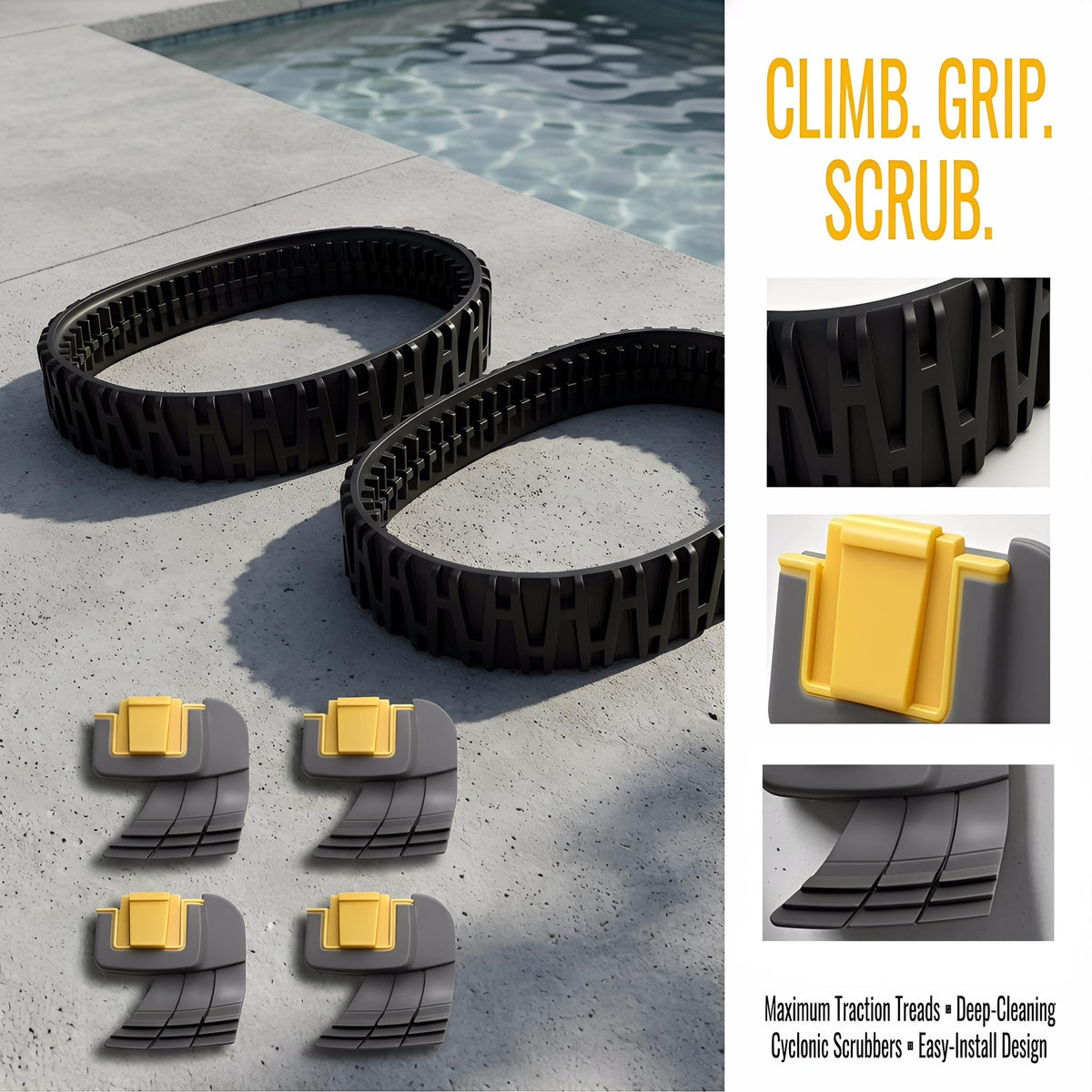 Pool Cleaner Replacement Parts Kit with 4 R0714400 Cyclonic Scrubbing Brushes and 2 R0916500 Tracks Compatible with MAXX, Atlas, Atlas XT Suction Side Pool Vacuum Repair Kit