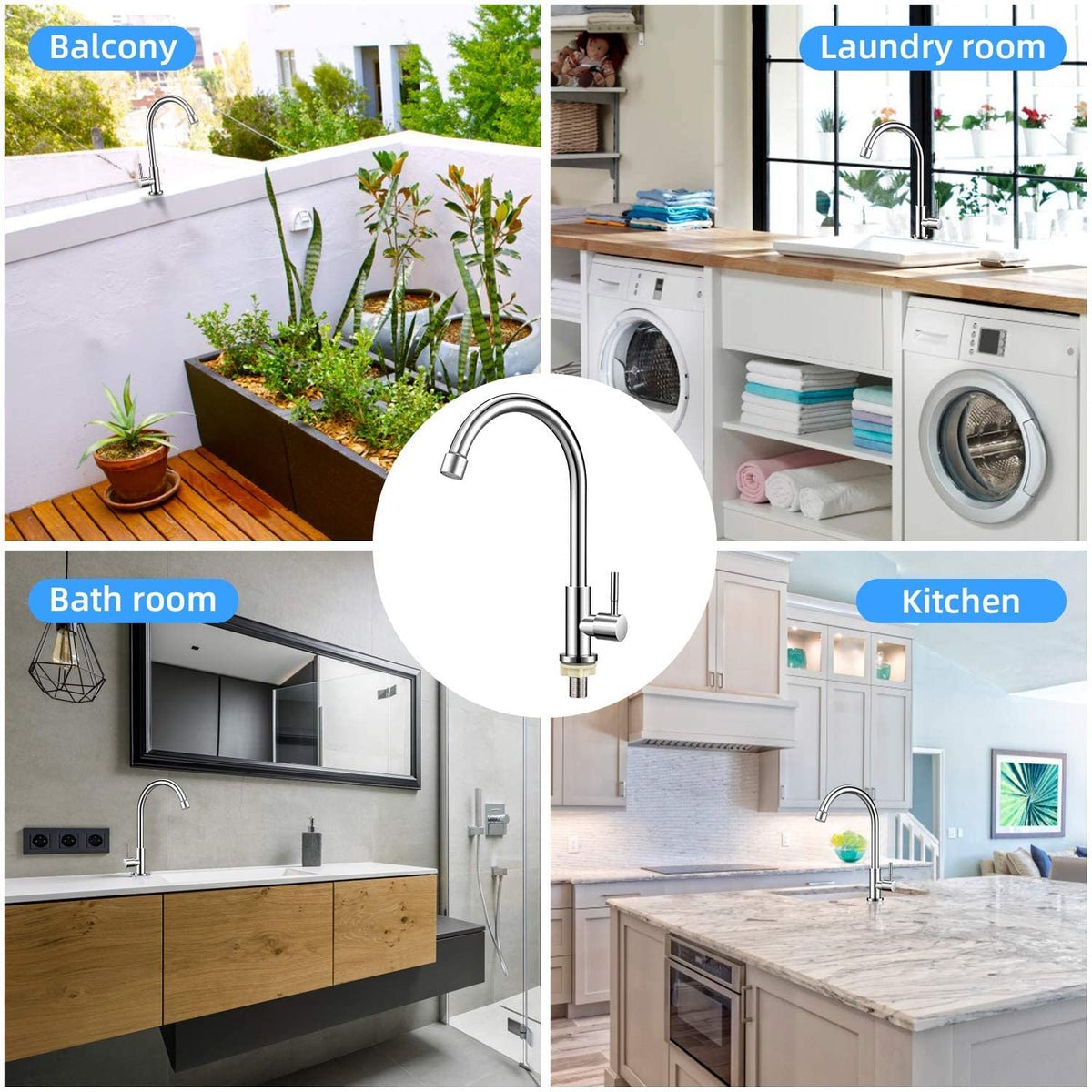 Brushed Nickel Cold Water Only Faucet SUS304 Stainless Steel Single Handle Single Hole Cold Water Sink Faucet for Kitchen,Outdoor
