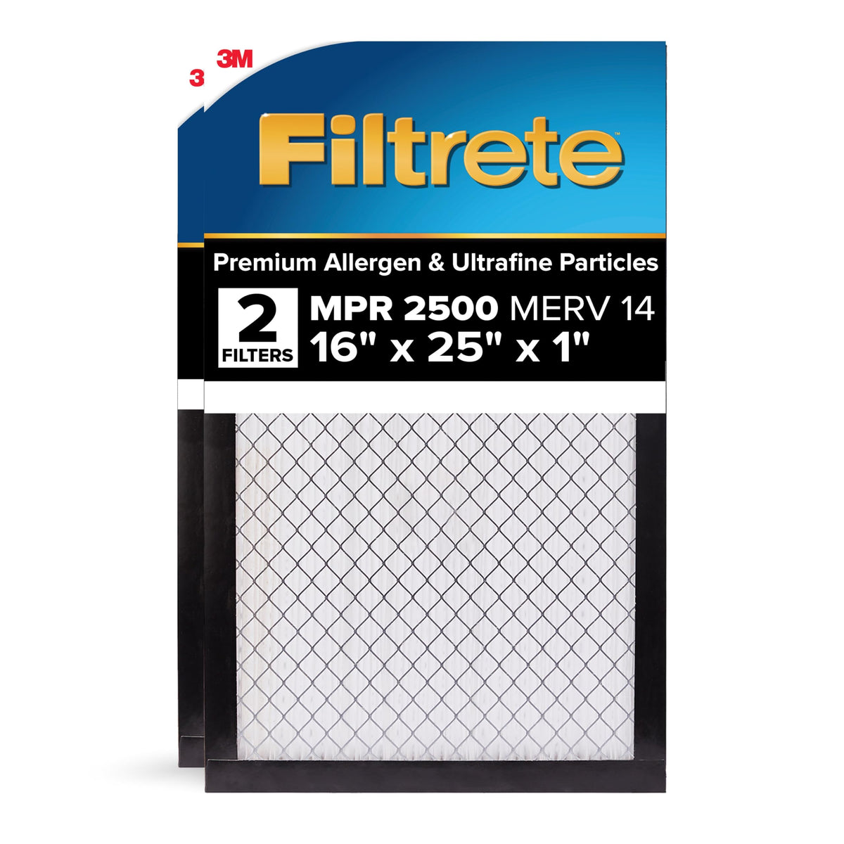 Filtrete 16x25x1 Air Filter, MERV 14, MPR 2500, 2 HVAC Filters